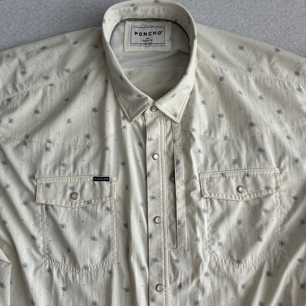 Poncho Men's XXL Regular Fit Soft White Pearl Snap Western Short Sleeve Fishing